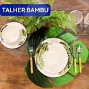 Conjunto Jogo de Talheres Facas Garfos Colher e Colheres de Sobremesa Aço Inox de Cabo Plástico Bambu